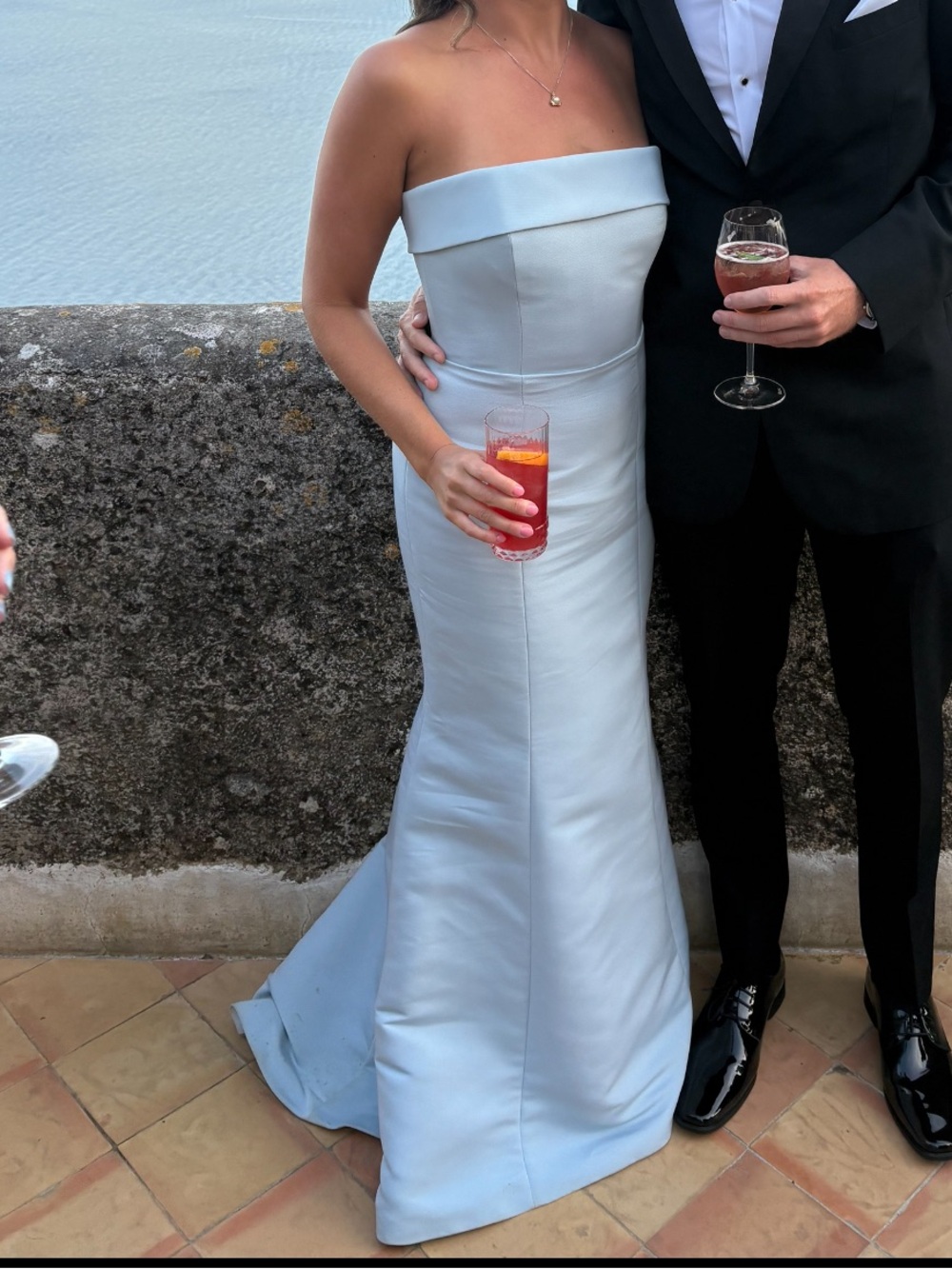 Strapless Light Blue Mermaid Evening Dress Gown / Black Tie / Bridesmaid - Picture 3 of 6